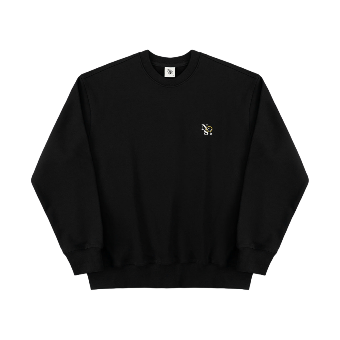 NOS7 스마일 자수 스웨트셔츠 블랙(NOS7 Smile Embroidery Sweatshirt Black)