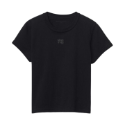 (W) Alexander Wang Puff Logo Shrunken T-Shirt in Cotton Jersey Black