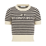 (W) Dior Mariniere Short-Sleeved Sweater Ecru Black