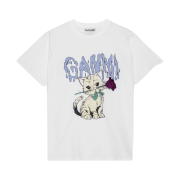 (W) Ganni Relaxed Cat T-Shirt Bright White