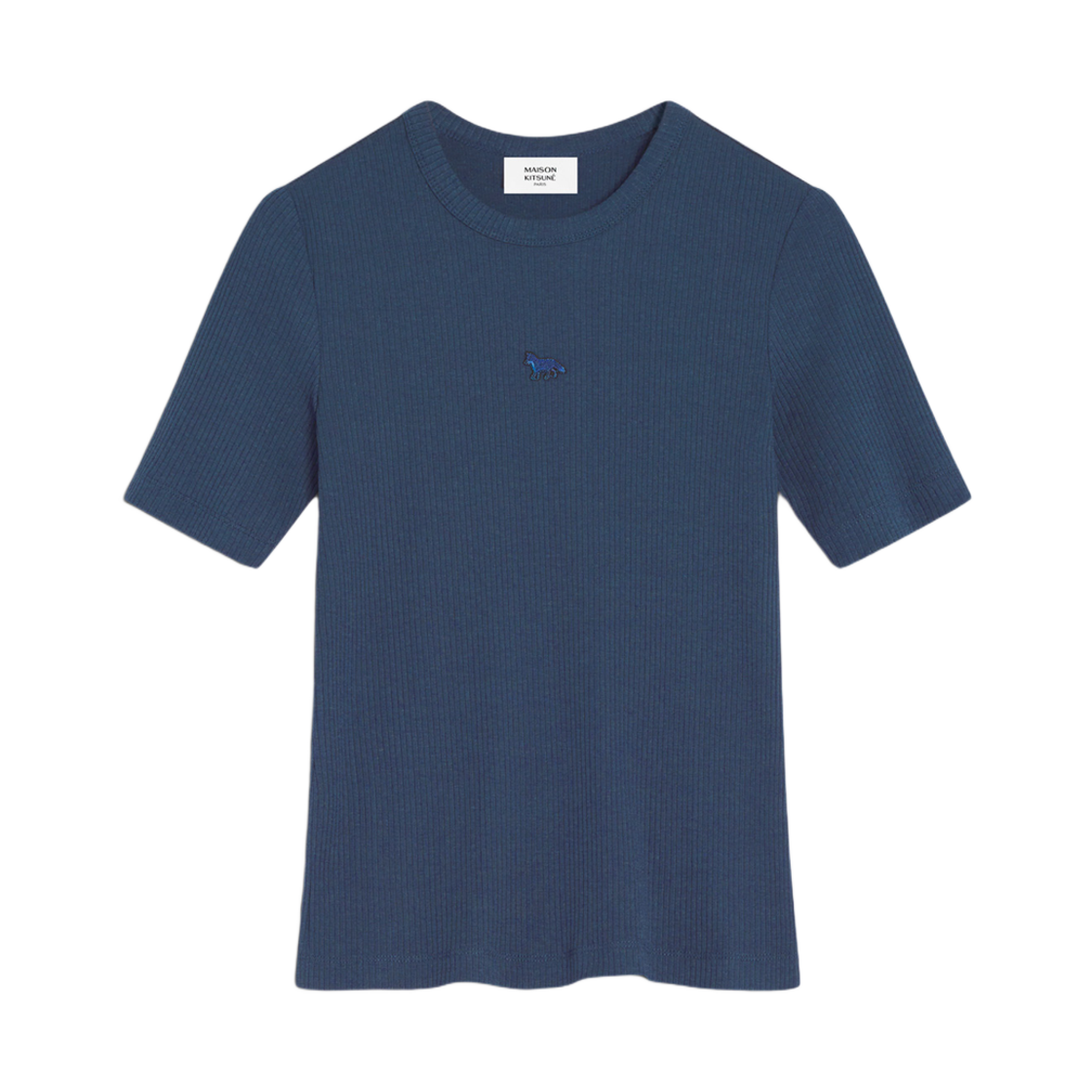 OW00124KJ0134-P476 (W) Maison Kitsune Baby Fox Ribbed Fitted T-Shirt Ink Blue