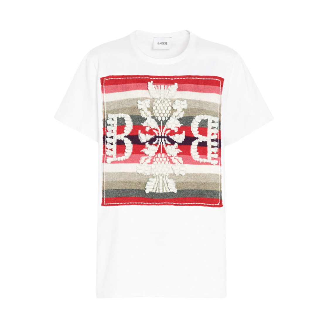 배리 캐시미어 로고 패치 스트라이프 티셔츠 화이트 레드(Barrie Cashmere Logo Patch Striped T-Shirt White Red)