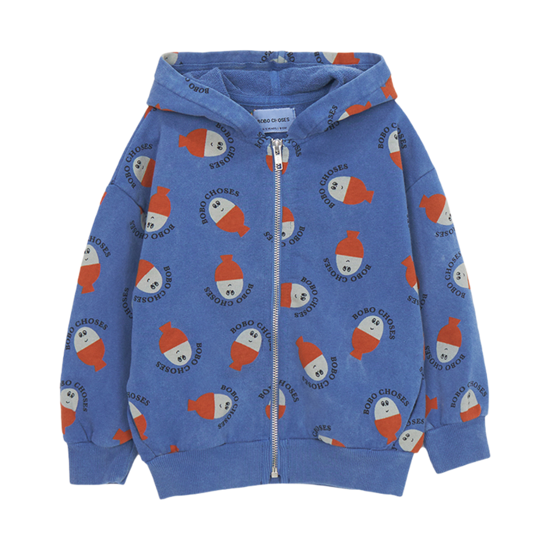 B125AC042 (Kids) Bobo Choses Morning Egg All Over Print Hooded Zip-Up Blue