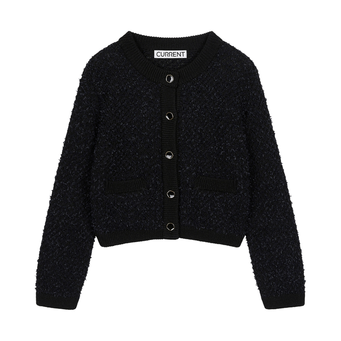 커렌트 버터플라이 트위드 니트 가디건 블랙(Current Butterfly Tweed Knit Cardigan Black)