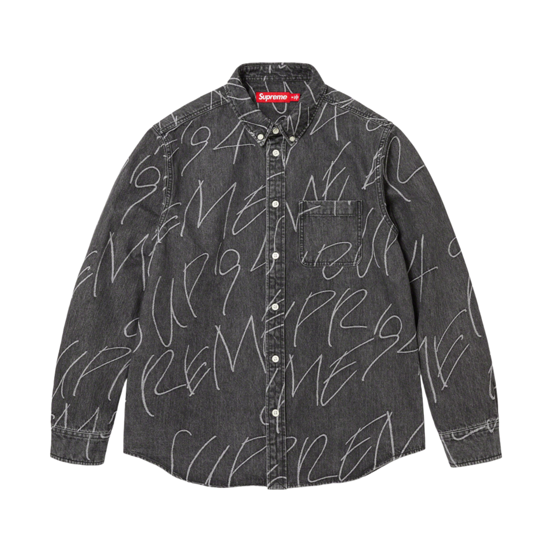 슈프림 핸드라이팅 자카드 데님 셔츠 워시드 블랙 - 23FW