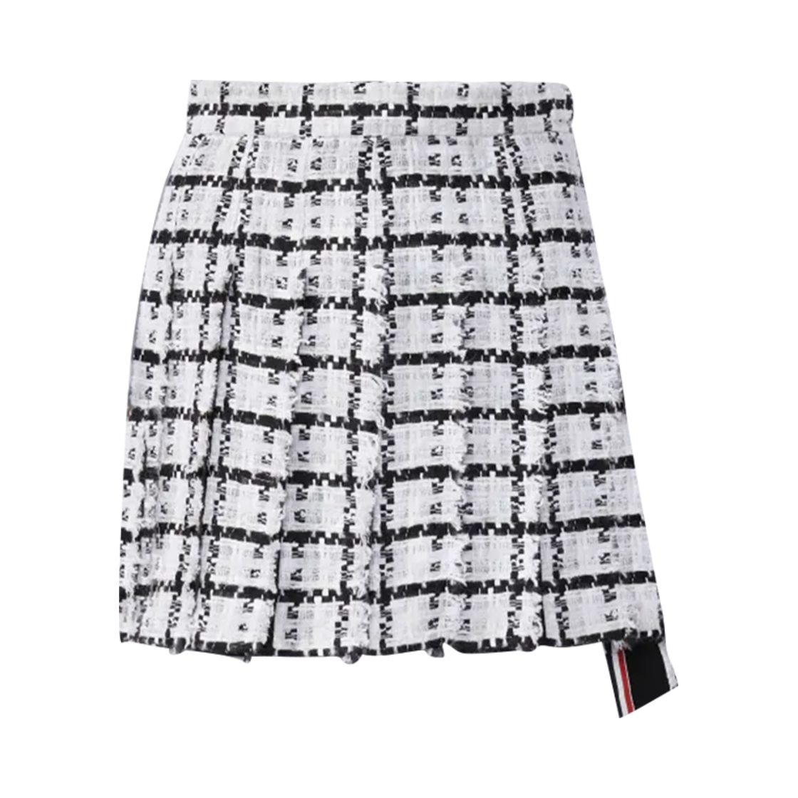 (W) 톰브라운 윈도페인 체크 시폰 트위드 프레이 미니 플리츠 스커트 화이트((W) Thom Browne Windowpane Check Chiffon Tweed Fray Mini Pleated Skirt White) - 1