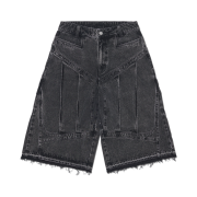 NOMANUAL Shield Denim Bermuda Pants Washed Black