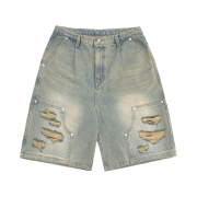 Cactusdonutmarket Carpenter Bermuda Denim Pants - Light Blue