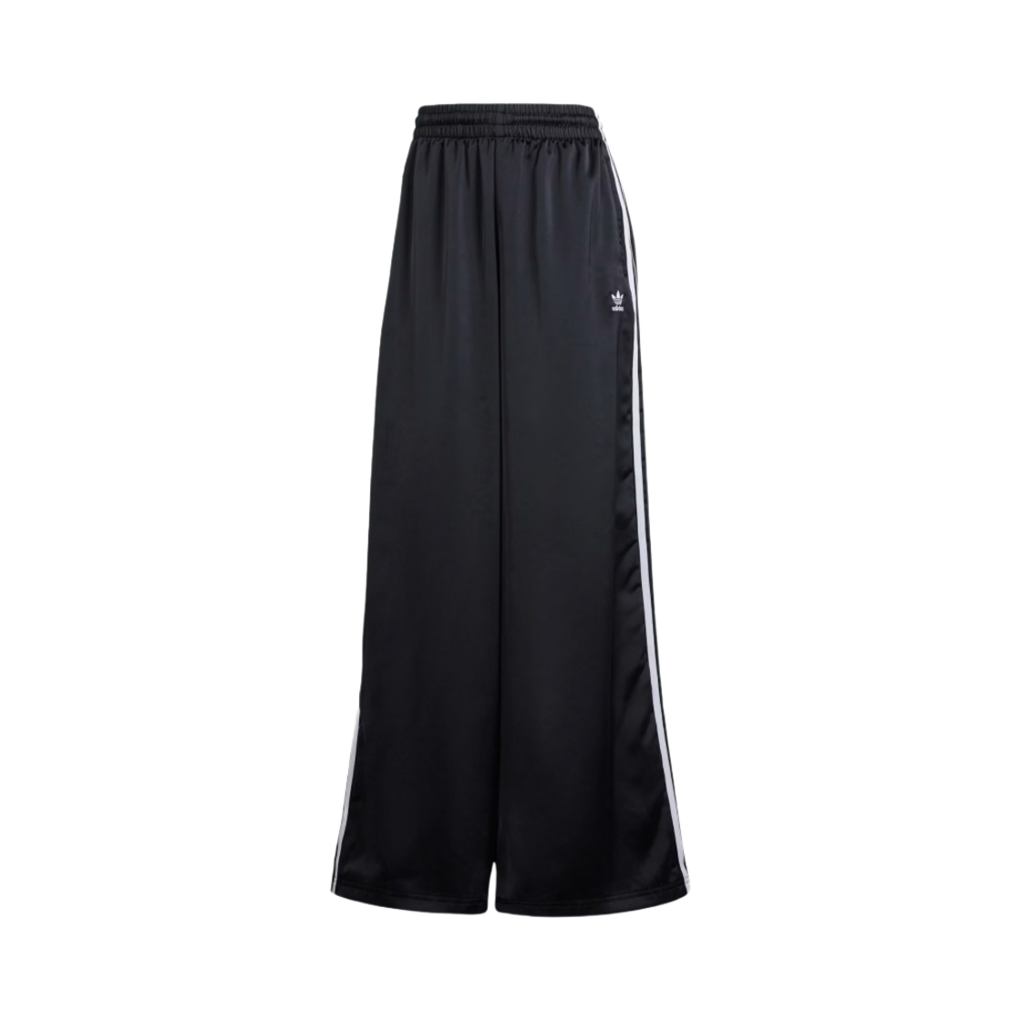 (W) 아디다스 사틴 와이드 레그 조거 블랙 - KR 사이즈((W) Adidas Satin Wide Leg Joggers Black - KR Sizing)
