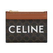 Celine Zipped Purse in Triomphe Canvas and Lambskin with Celine Print Tan