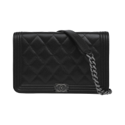 Chanel Boy Chanel Wallet On Chain Grained Calfskin & Ruthenium Black