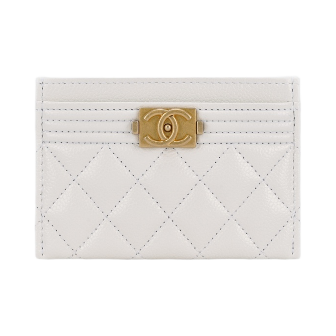 샤넬 보이 샤넬 카드 홀더 그레인드 카프스킨 & 골드 메탈 화이트(Chanel Boy Chanel Card Holder Grained Calfskin & Gold White)
