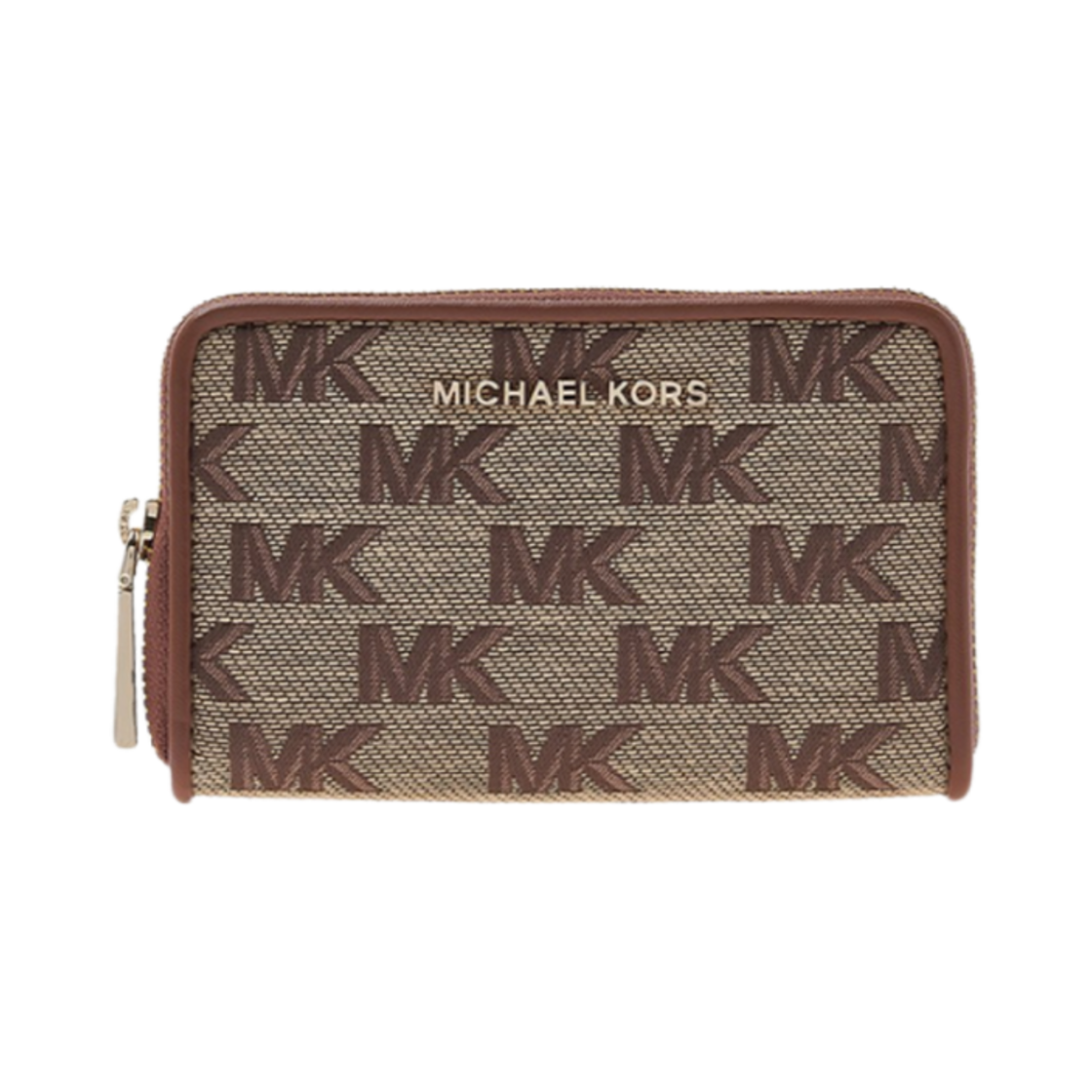 34S3GJ6D0J015 Michael Kors Logo Zip Around Card Case Beige Ebony