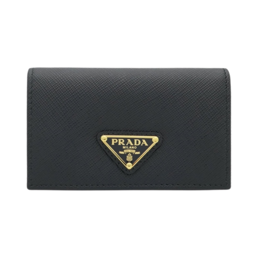 Prada Saffiano Leather Triangle Logo Card Holder Black