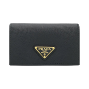 Prada Saffiano Leather Triangle Logo Card Holder Black
