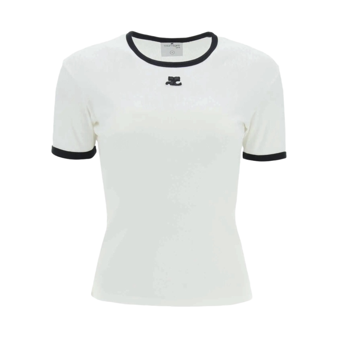 (W) 꾸레쥬 리에디션 범피 콘트라스트 티셔츠 화이트 블랙((W) Courreges Reedition Bumpy Contrast T-Shirt White Black) - 1