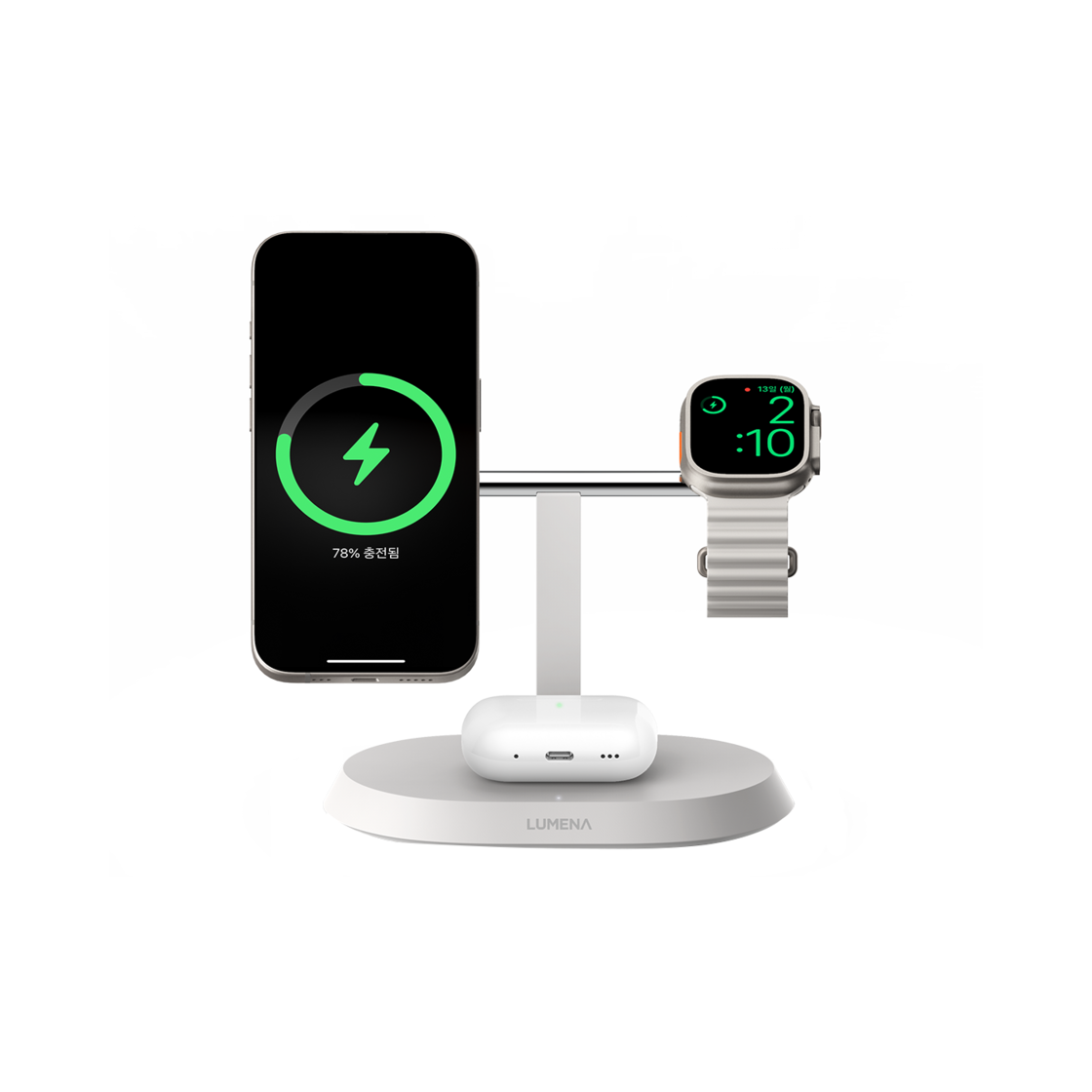 루메나 STATION 3in1 맥세이프 15W 무선 충전기 실키 화이트(Lumena STATION 3in1 MagSafe 15W Wireless Charger Silky White)