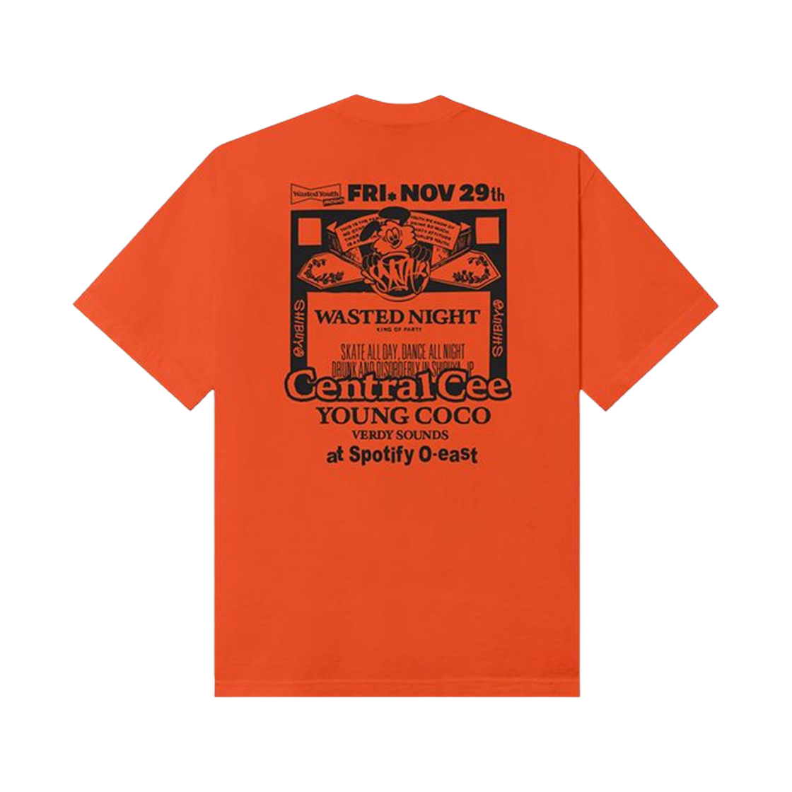 베르디 x 센트럴 씨 x 시나 월드 웨이스티드 나이트 티셔츠 오렌지(Verdy x Central Cee x Syna World Wasted Night T-Shirt Orange)