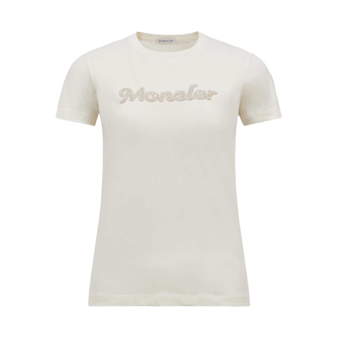 K1-093-8C00009-89AUO-034 (W) Moncler Pearl Embroidered Logo Cotton T-Shirt White - 25SS