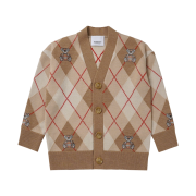 (Kids) Burberry Thomas Bear Argyle Wool Cardigan Soft Fawn