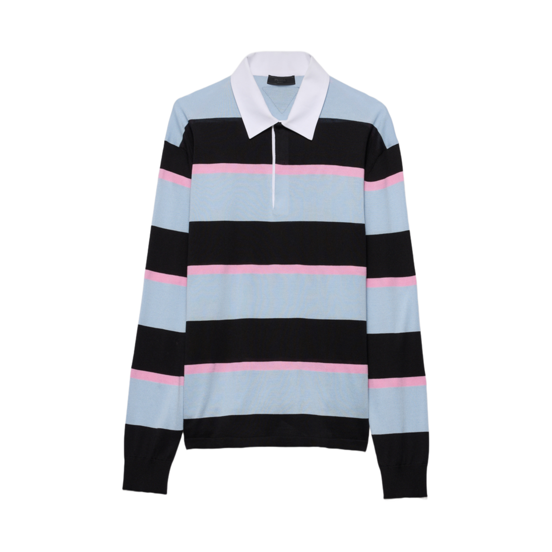 프라다 스트라이프 실크 앤 코튼 폴로 셔츠 블랙