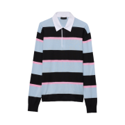 Prada Striped Silk and Cotton Polo Shirt Black