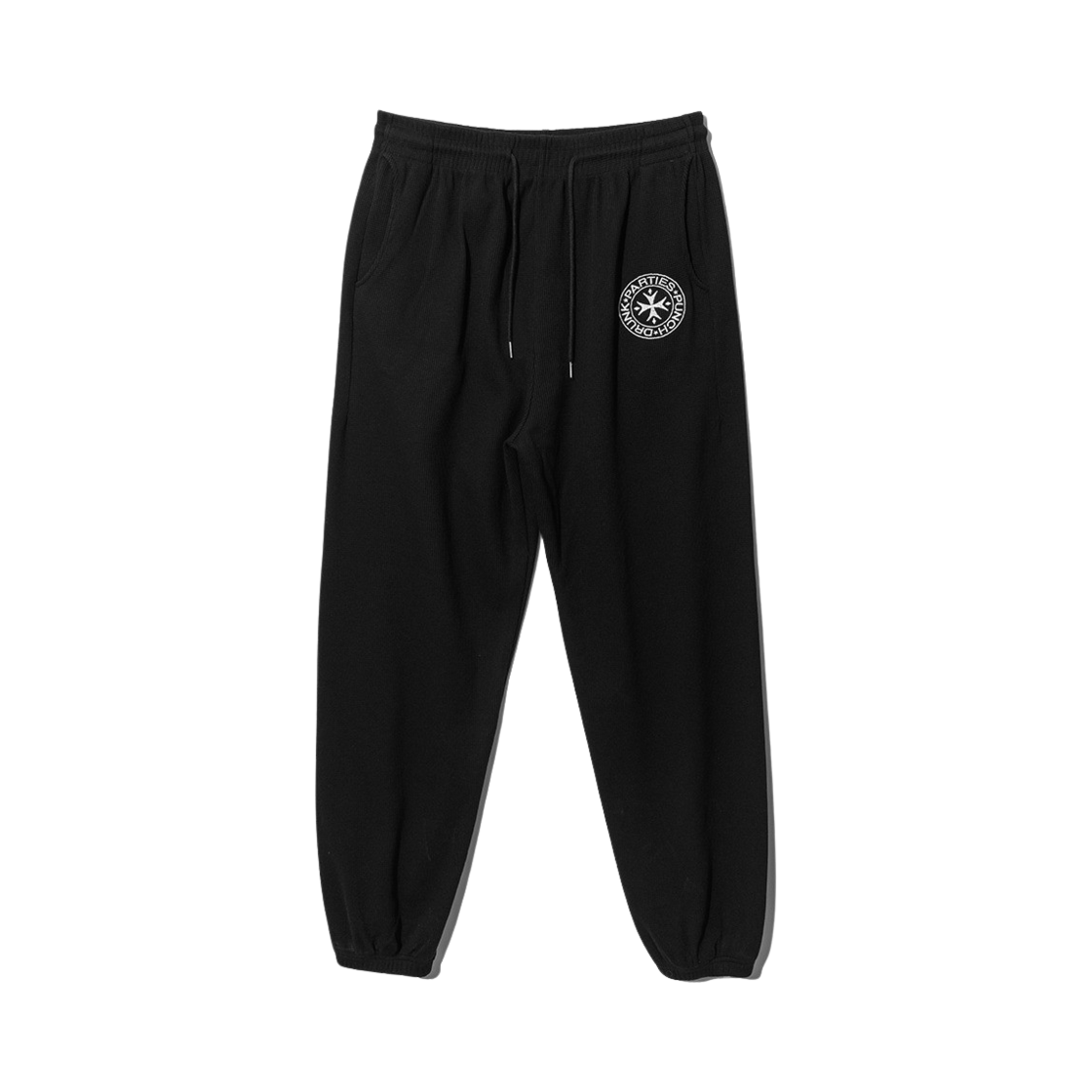 PDPPT01BK Punch Drunk Parties Circle Logo Waffle Lounge Pants Black