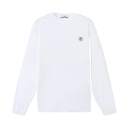 Stone Island 2100030 Organic Cotton Jersey Fissato Effect Slim Fit Long Sleeve T-Shirt with Compass Patch White - 25FW