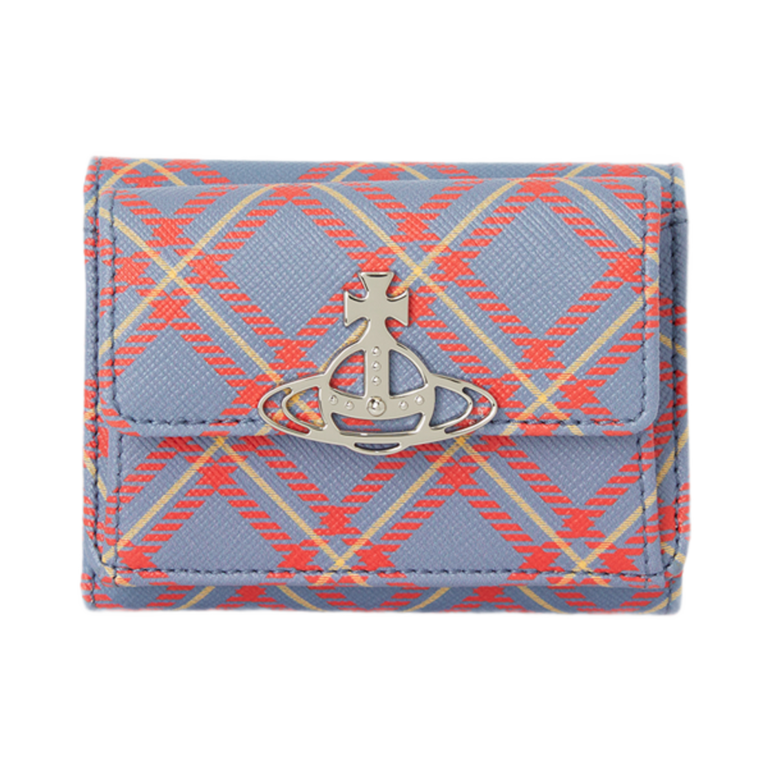 비비안 웨스트우드 오브 플랩 반지갑 블루 오렌지 타탄(Vivienne Westwood Orb Flap Bi-Fold Wallet Blue Orange Tartan) - 1