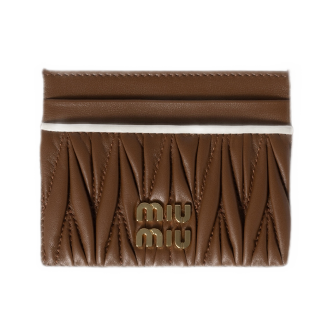미우 미우 마테라쎄 나파 레더 카드 홀더 꼬냑 화이트(Miu Miu Matelasse Nappa Leather Card Holder Cognac White)