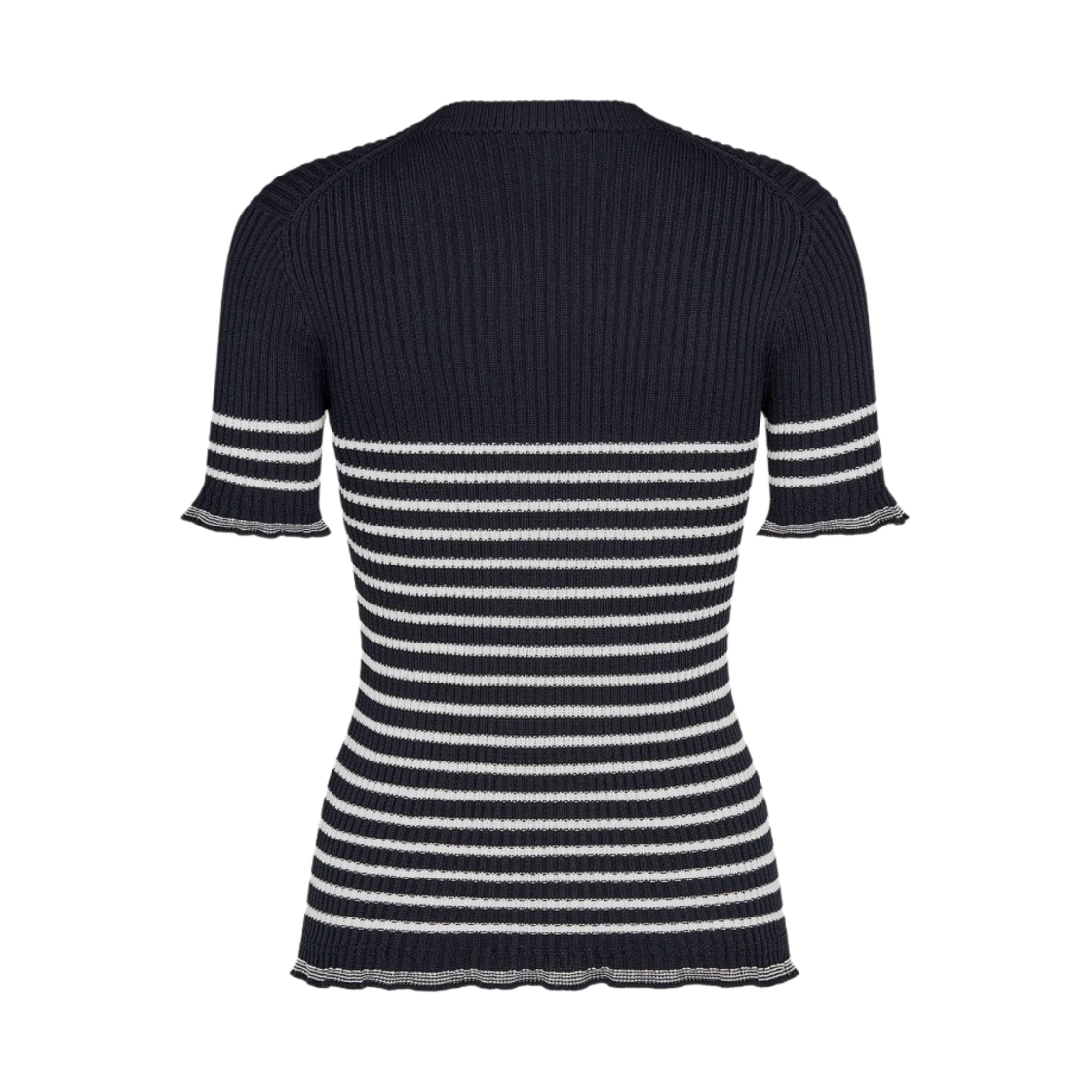 (W) 디올 시그니쳐 화이트 코튼 립드 니트 숏슬리브 스웨터 네이비 블루((W) Dior Short Sleeved Sweater White Cotton Ribbed Knit with Signature Navy Blue) - 2