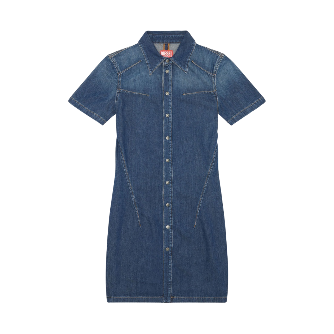 (W) 디젤 De-쉬러티 버튼 스트레치 데님 셔츠 드레스 다크 블루((W) Diesel De-Shirty Buttoned Shirt Dress In Stretch Denim Dark Blue) - 1