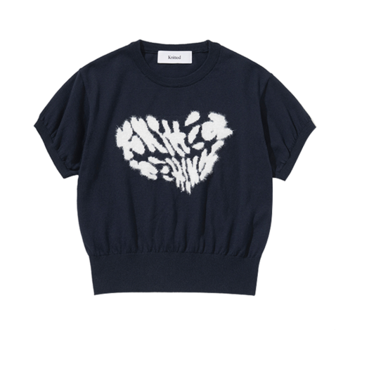 K25SSU15NV Knitted (W) Hairy Heart Crop Knit Oatmeal Navy