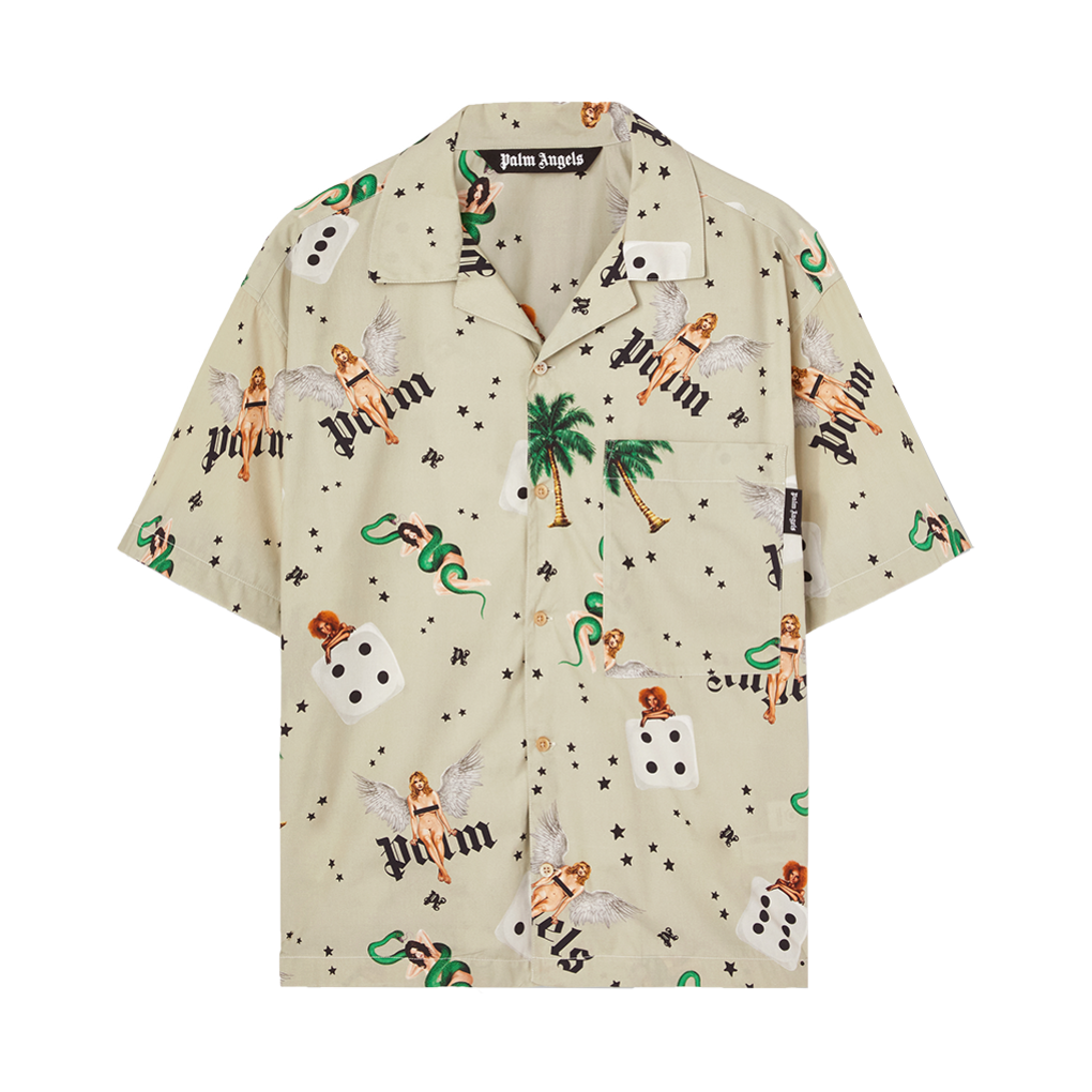 P8IMMC582 Palm Angels Pin Up Bowling Shirt SS Ivory - Multicolor