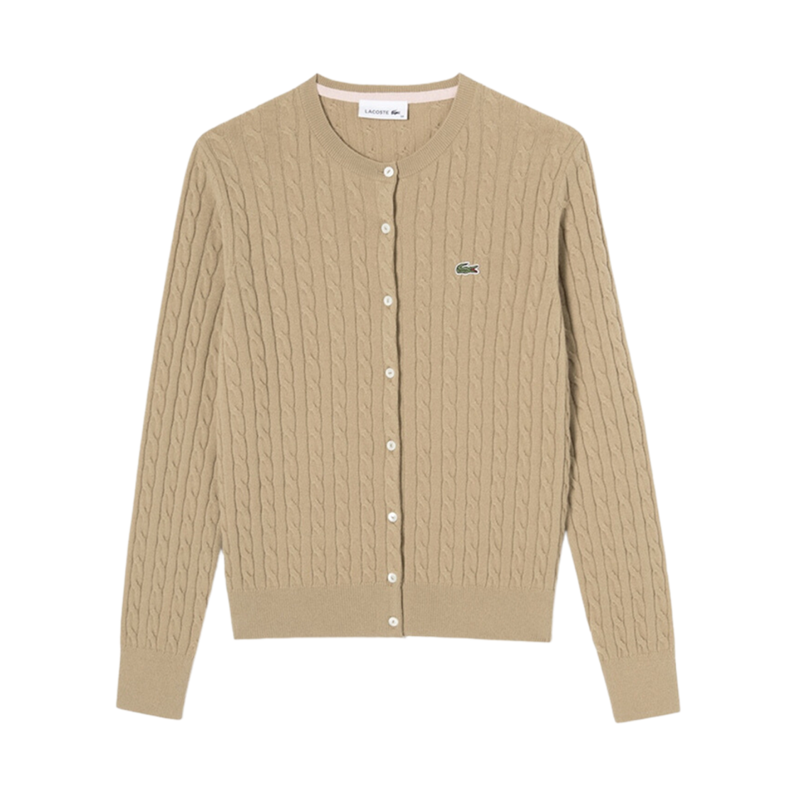(W) 라코스테 케이블 크루넥 가디건 베이지((W) Lacoste Cable Crewneck Cardigan Beige) - 1