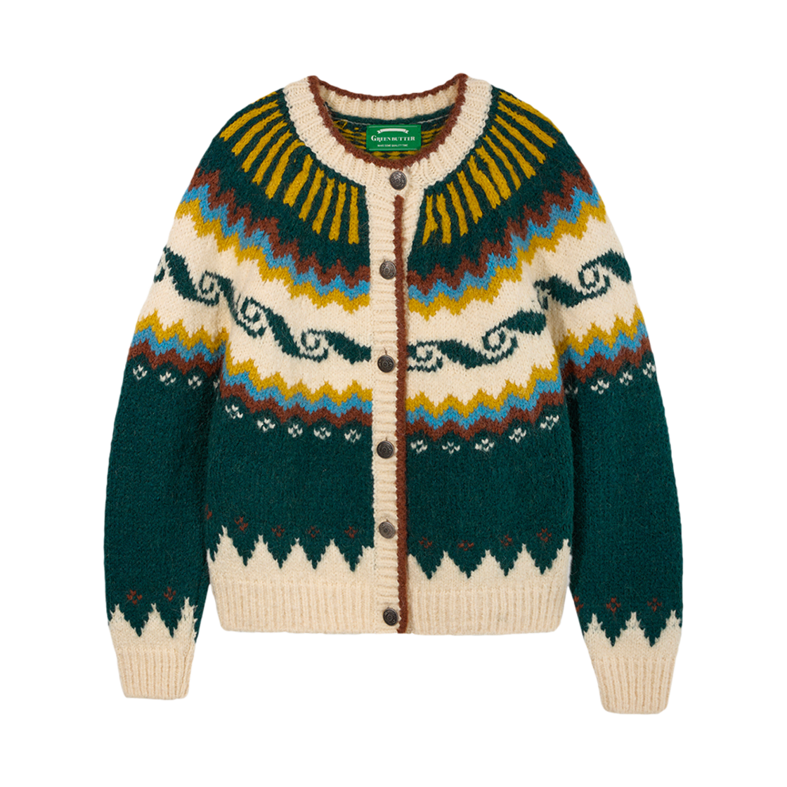 그린버터 웨이브 노르딕 가디건 카키