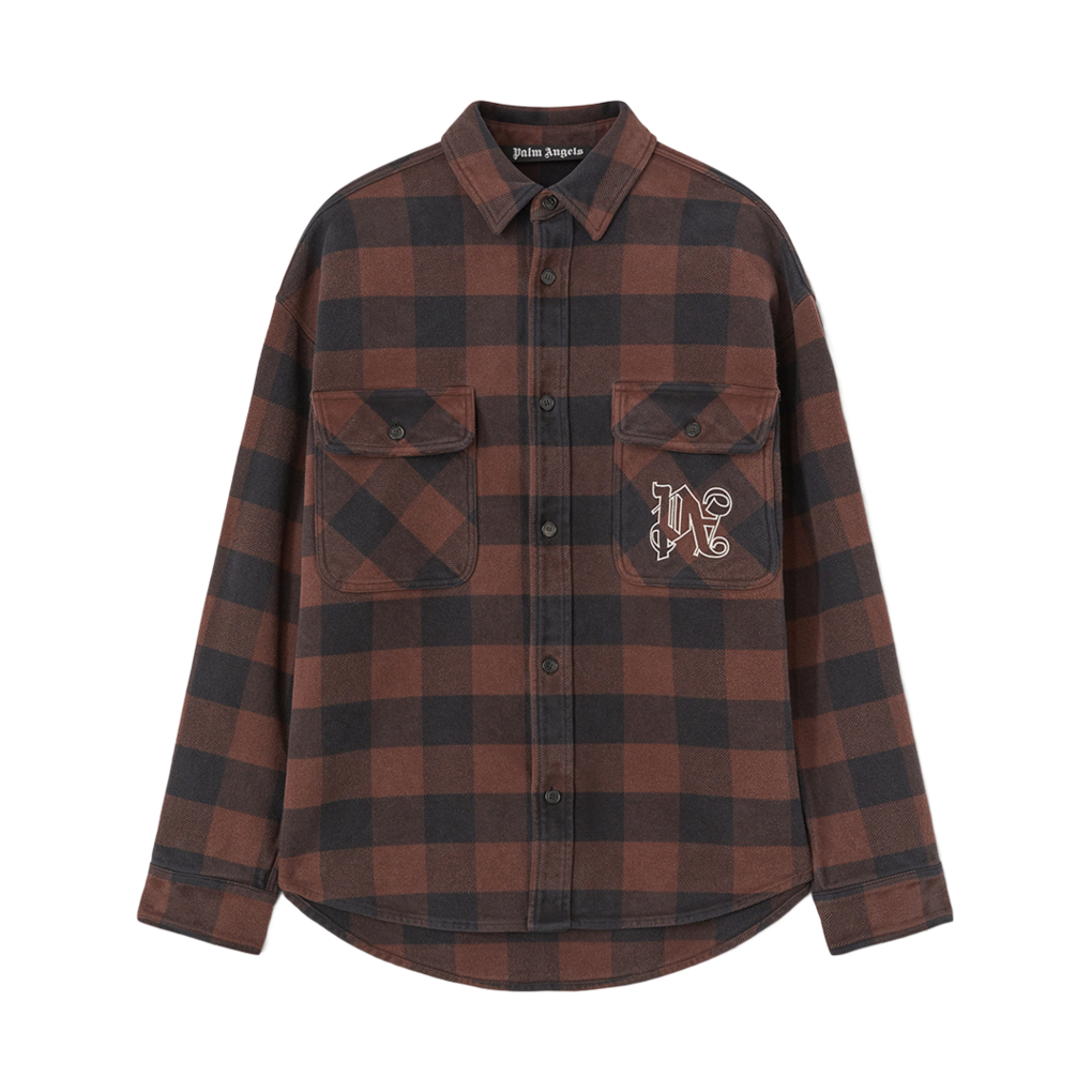 P3SMPA386 Palm Angels Pa Monogram Check Overshirt Brown