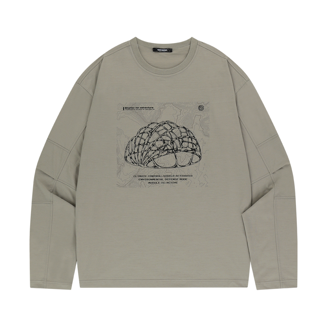 24Q3ODULT02BE OFFGRID Shield Graphic Sorona Panel Long T-Shirt Beige