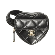 Chanel Heart Zipped Arm Coin Purse Lambskin & Gold Black