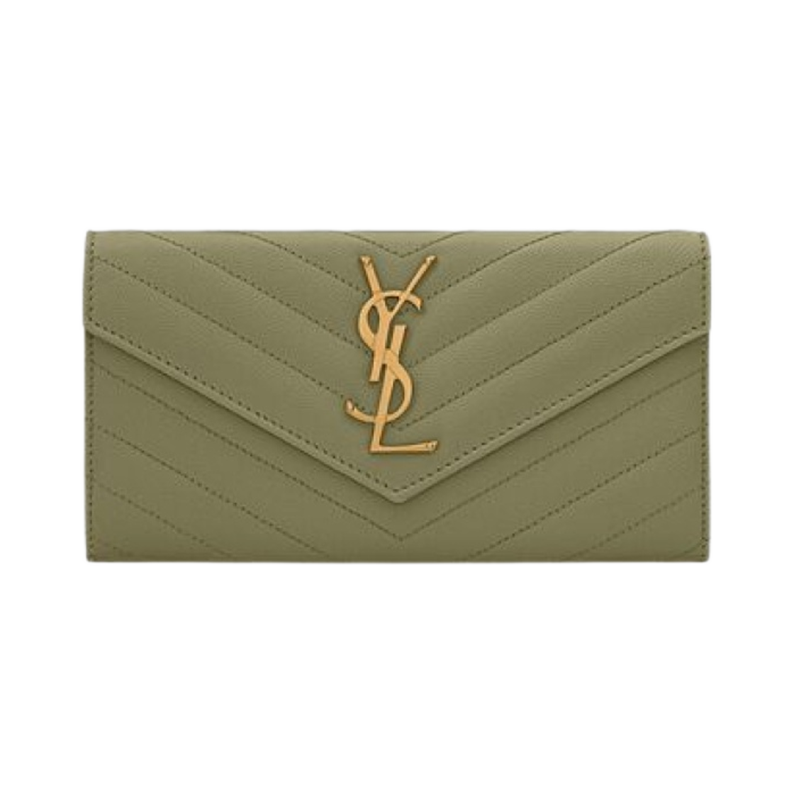 생로랑 그랑 드 뿌드르 엠보스드 레더 카산드라 마틀라세 라지 플랩 지갑 라이트 세이지(Saint Laurent Cassandre Matelasse Large Flap Wallet in Grain de Poudre Embossed Leather Light Sage) - 1