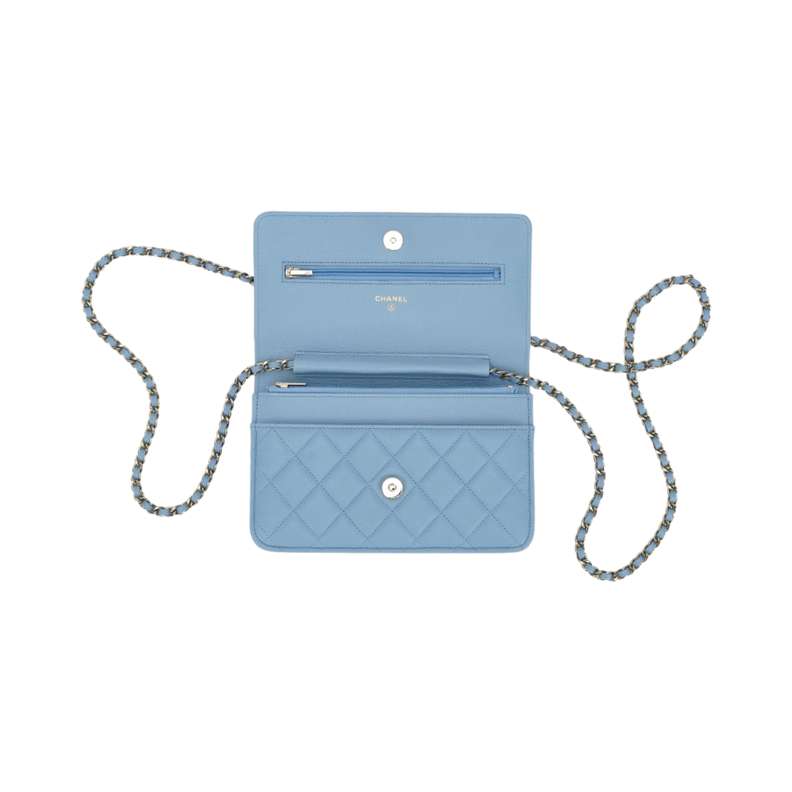 AP0250-Y33352-NH626 Chanel Classic Wallet On Chain Grained Calfskin & Gold Light Blue - #2