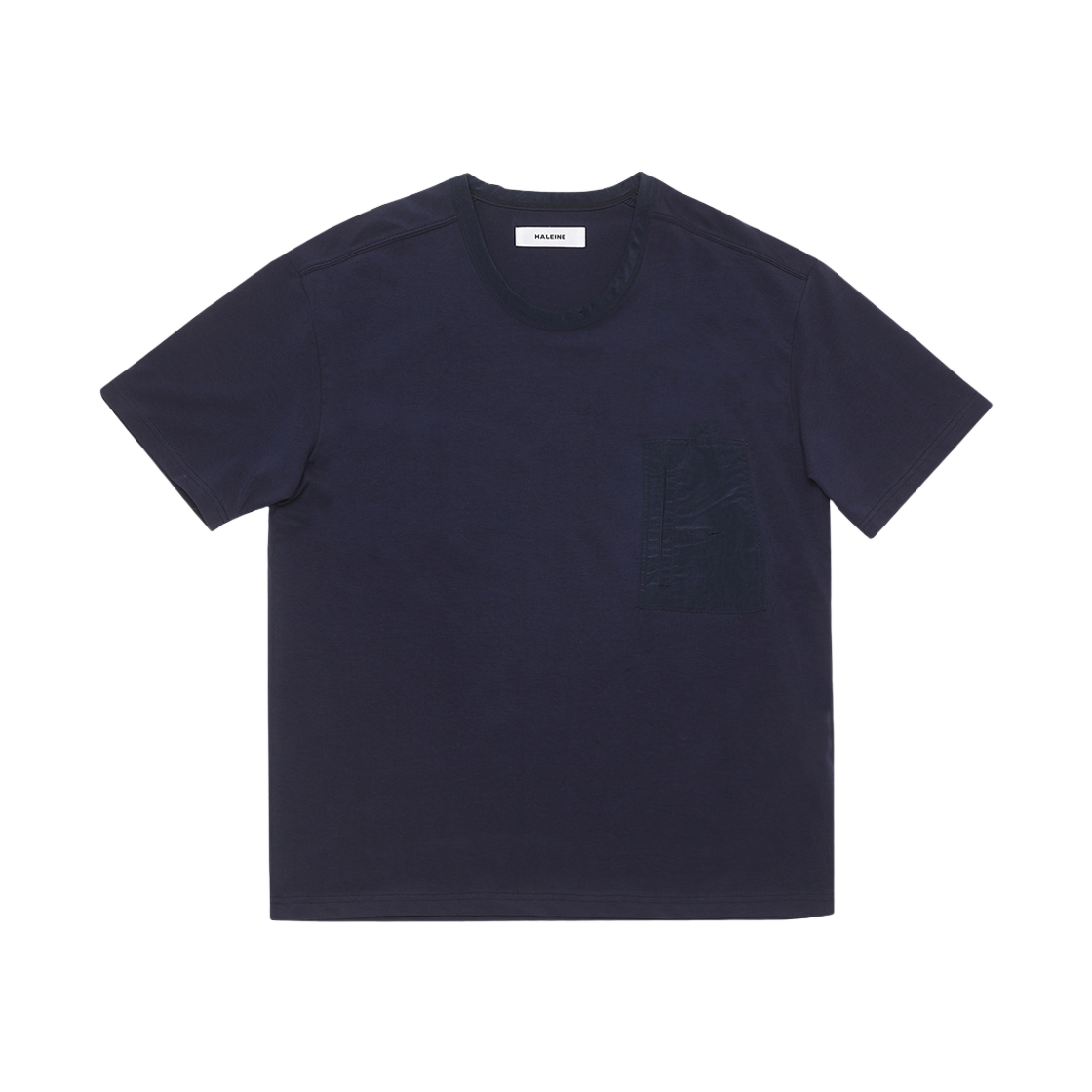 알렌느 믹스드 패브릭 유넥 티셔츠 네이비(Haleine Mixed Fabric U-Neck T-Shirt Navy (VT207))