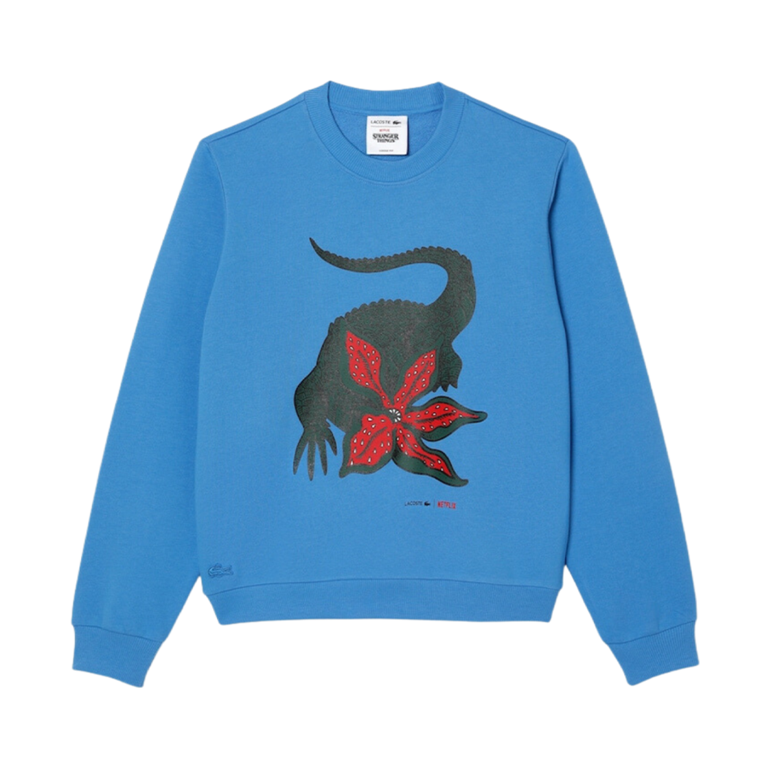 (W) 라코스테 x 넷플릭스 루즈 핏 오가닉 코튼 플리스 스웨트셔츠 블루((W) Lacoste x Netflix Loose Fit Organic Cotton Fleece Sweatshirt Blue) - 1