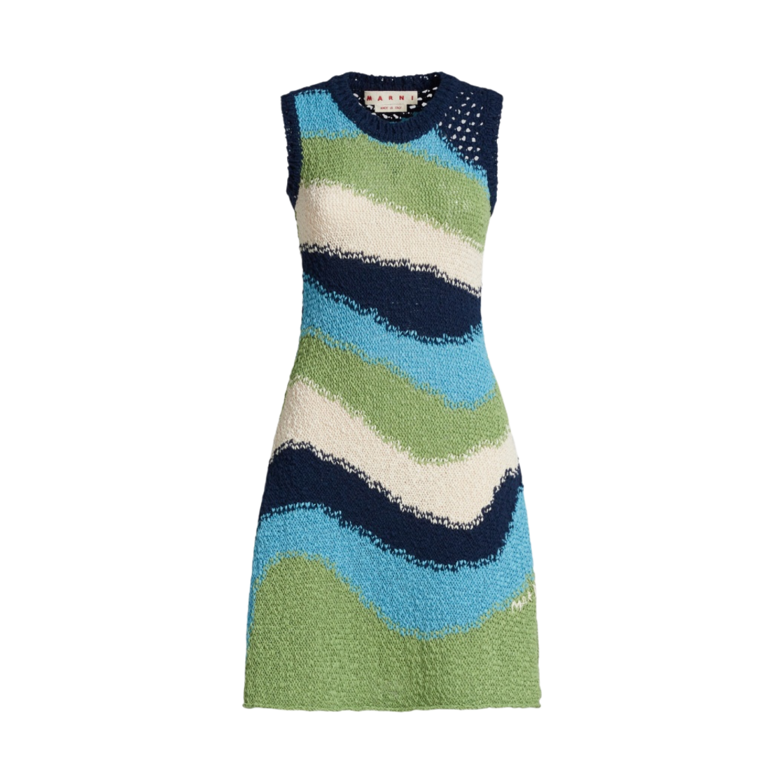 (W) 마르니 웨이비 스트라이프 니트 코튼 드레스 파우더블루((W) Marni Knitted Cotton Dress With Wavy Stripes Powderblue) - 1