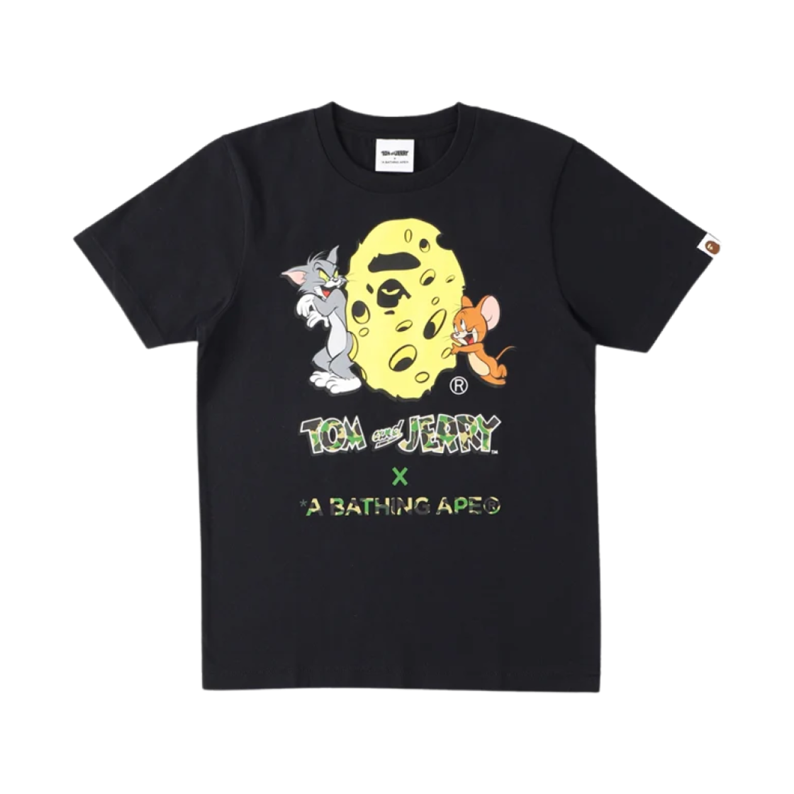(W) 베이프 x 톰과 제리 치즈 에이프 헤드 티셔츠 블랙((W) BAPE x Tom & Jerry Cheese Ape Head T-Shirt Black) - 1