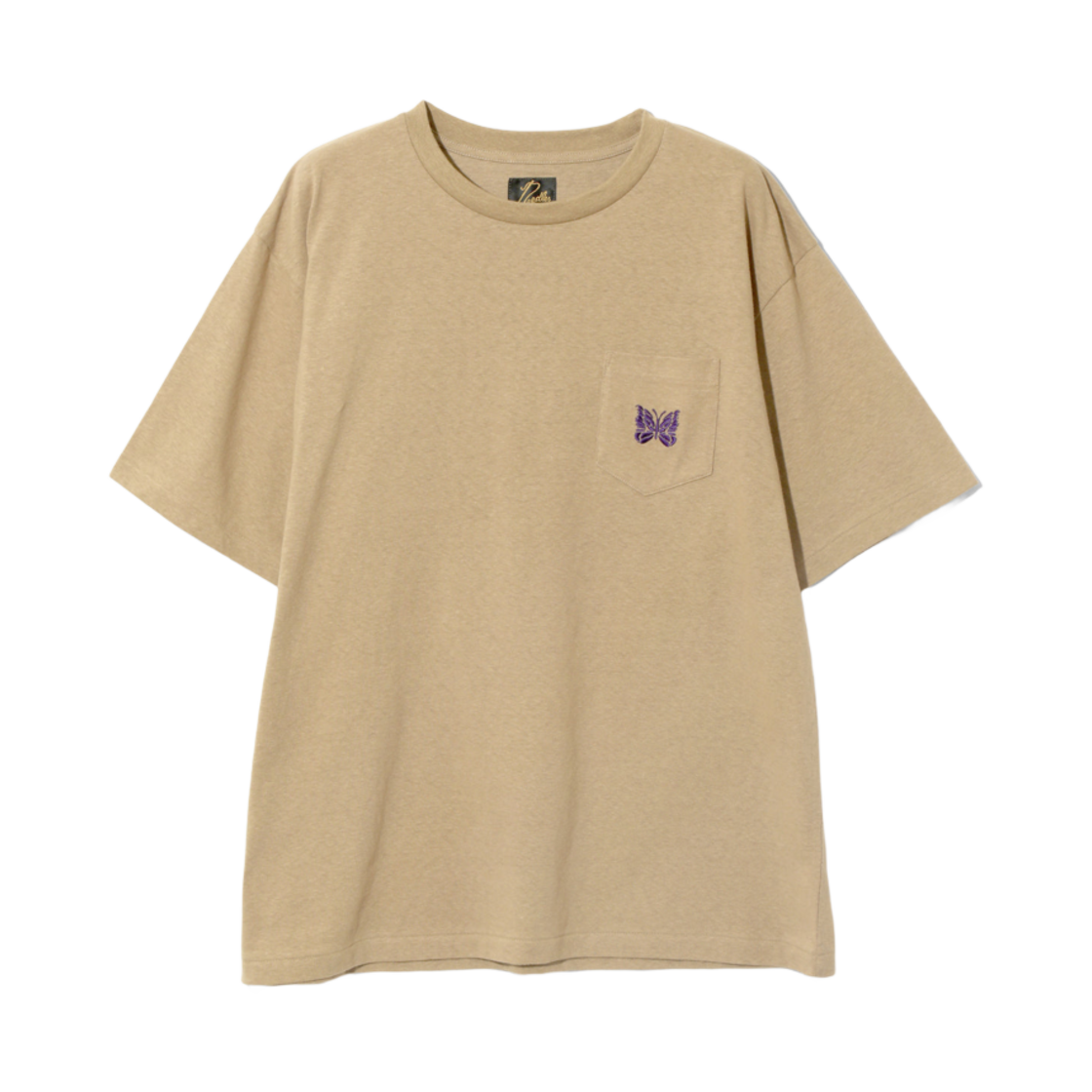 QV357D Needles S/S Papillon EMB. Pocket T-Shirt Cotton Jersey Khaki