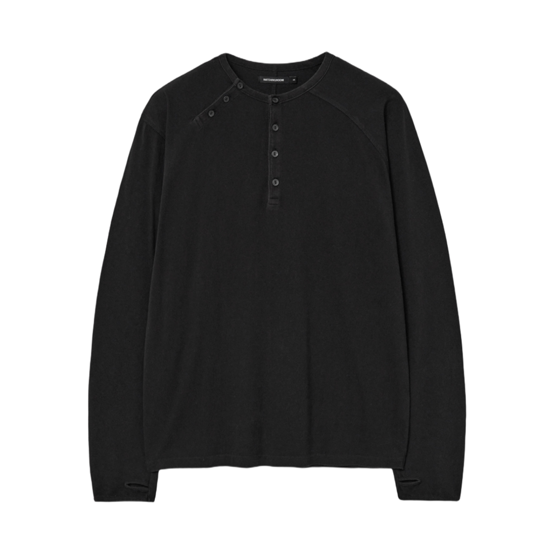 해칭룸 더블 헨리넥 티셔츠 블리치드 블랙(Hatchingroom Double Henley Neck T-Shirt Bleached Black)