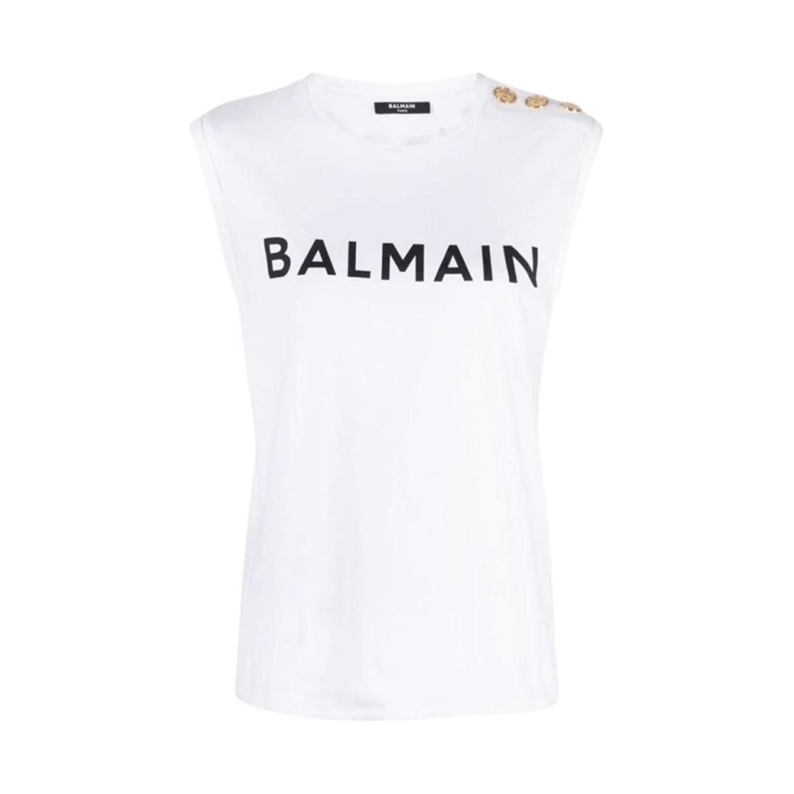 (W) 발망 로고 코튼 슬리브리스 화이트((W) Balmain Logo Cotton Sleeveless White)