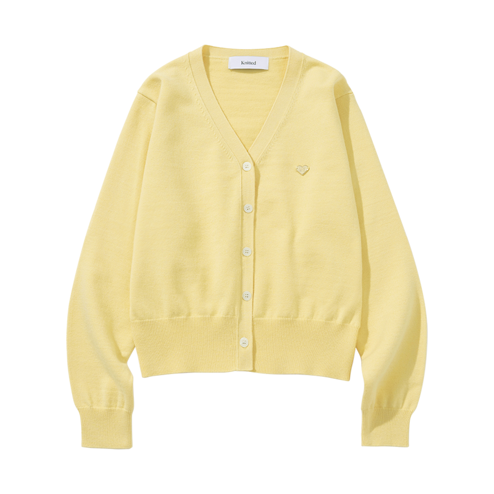K25SSUCD02YL Knitted Basic Essential Washable V-neck Cardigan Women Yellow