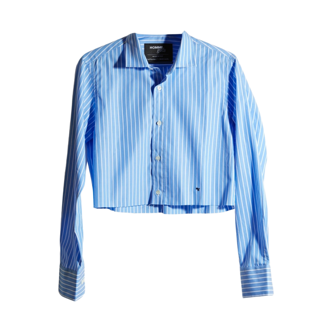 (W) 옴므걸스 오리지널 맨즈 클래식 스트라이프 크롭 셔츠 블루 화이트 스트라이프((W) Homme Girls Original Men’s Classic Stripe Cropped Shirt Blue White Stripe)
